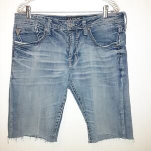 Salvage Shorts Men's 33x12 Mayhem Blue Straight Denim Jorts Whiskers Stretch